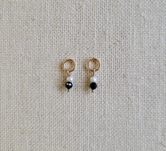 Double Gem Black Spinel Pearl Gold Charm (Single)