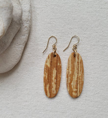 The Mielikki Goddess - Spalted Maple Wood Elongated Ovals Gold Hook Earrings