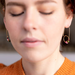 The Athena Goddess - Garnet Ruby Jade Tourmaline Gold Asymmetrical Earrings