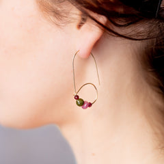 The Athena Goddess - Garnet Ruby Jade Tourmaline Gold Asymmetrical Earrings