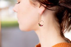 The Athena Goddess - Garnet Ruby Jade Tourmaline Gold Asymmetrical Earrings