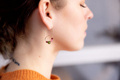 The Athena Goddess - Garnet Ruby Jade Tourmaline Gold Asymmetrical Earrings