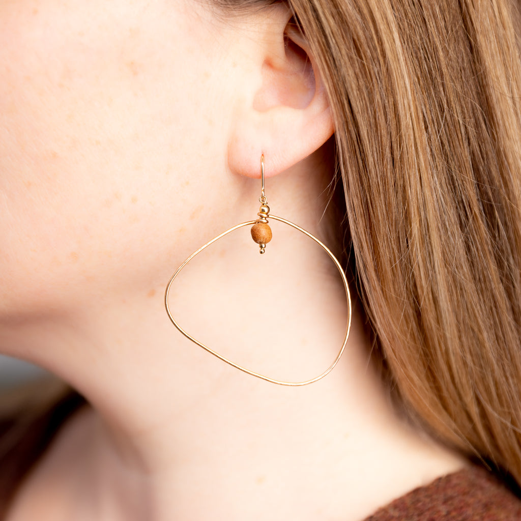 The Demeter Goddess - Arbutus Wood Gold Wabi Sabi Hoop Earrings