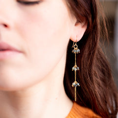 The Cleopatra Goddess - Emerald Gold Triple Cluster Dangle Earrings