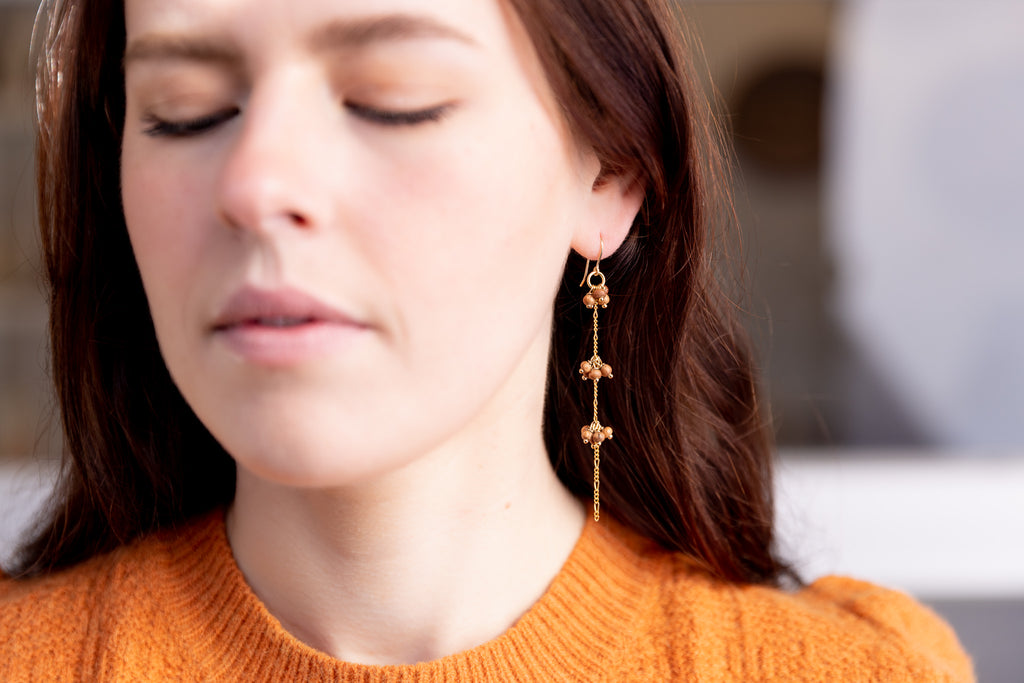 The Gaia Goddess - Rosewood Gold Triple Cluster Dangle Earrings