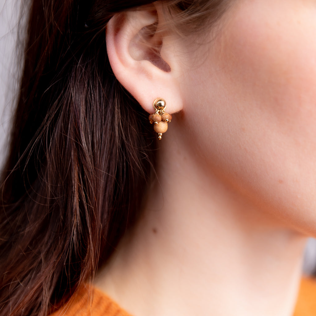 The Cybele Goddess - Arbutus Walnut Rosewood Gold Asymmetrical Earrings