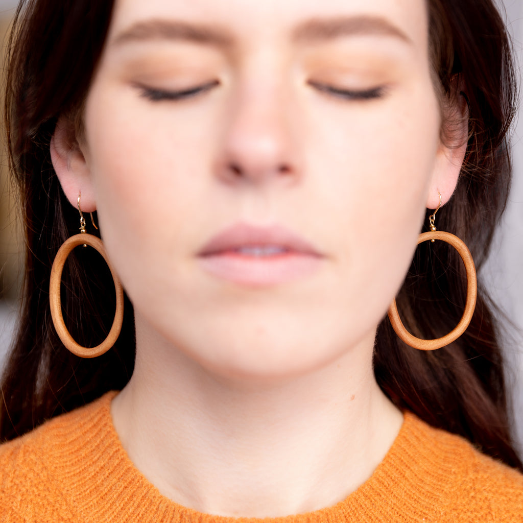 The Lauma Goddess - Arbutus Asymmetrical Wood Hoop Earrings(Message for Purchase)