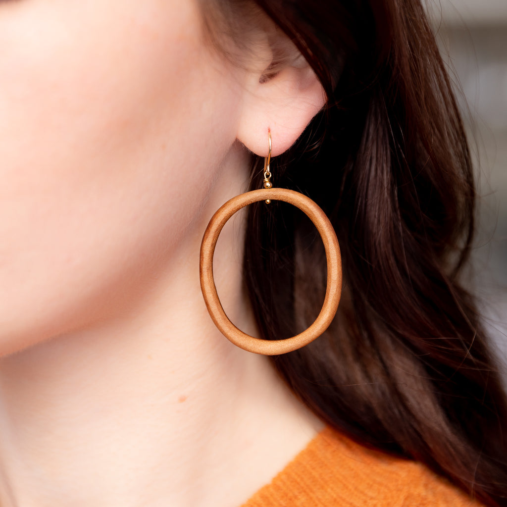 The Lauma Goddess - Arbutus Asymmetrical Wood Hoop Earrings(Message for Purchase)