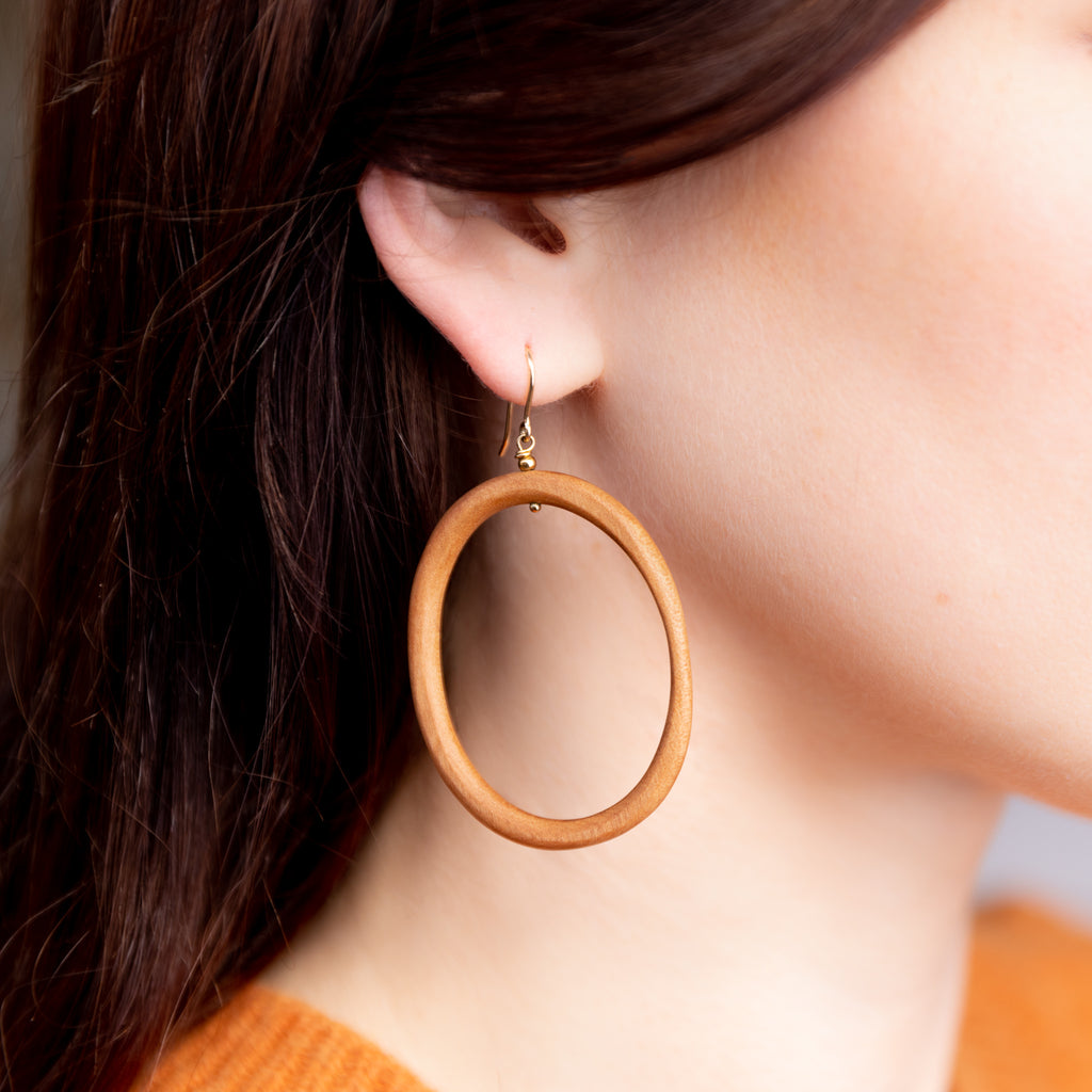 The Lauma Goddess - Arbutus Asymmetrical Wood Hoop Earrings(Message for Purchase)