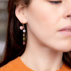 The Flora Goddess - Smoky Quartz Aquamarine Guava Quartz Ruby Jade Amethyst Tourmaline Amber Citrine Prehnite Gold Dangle Earrings