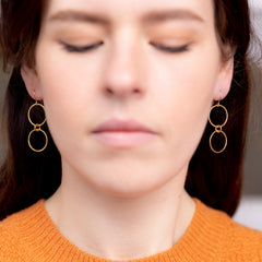 The Nike Goddess - Gold Hammered Double Circle Earrings