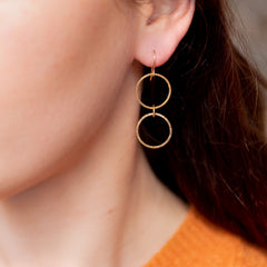 The Nike Goddess - Gold Hammered Double Circle Earrings