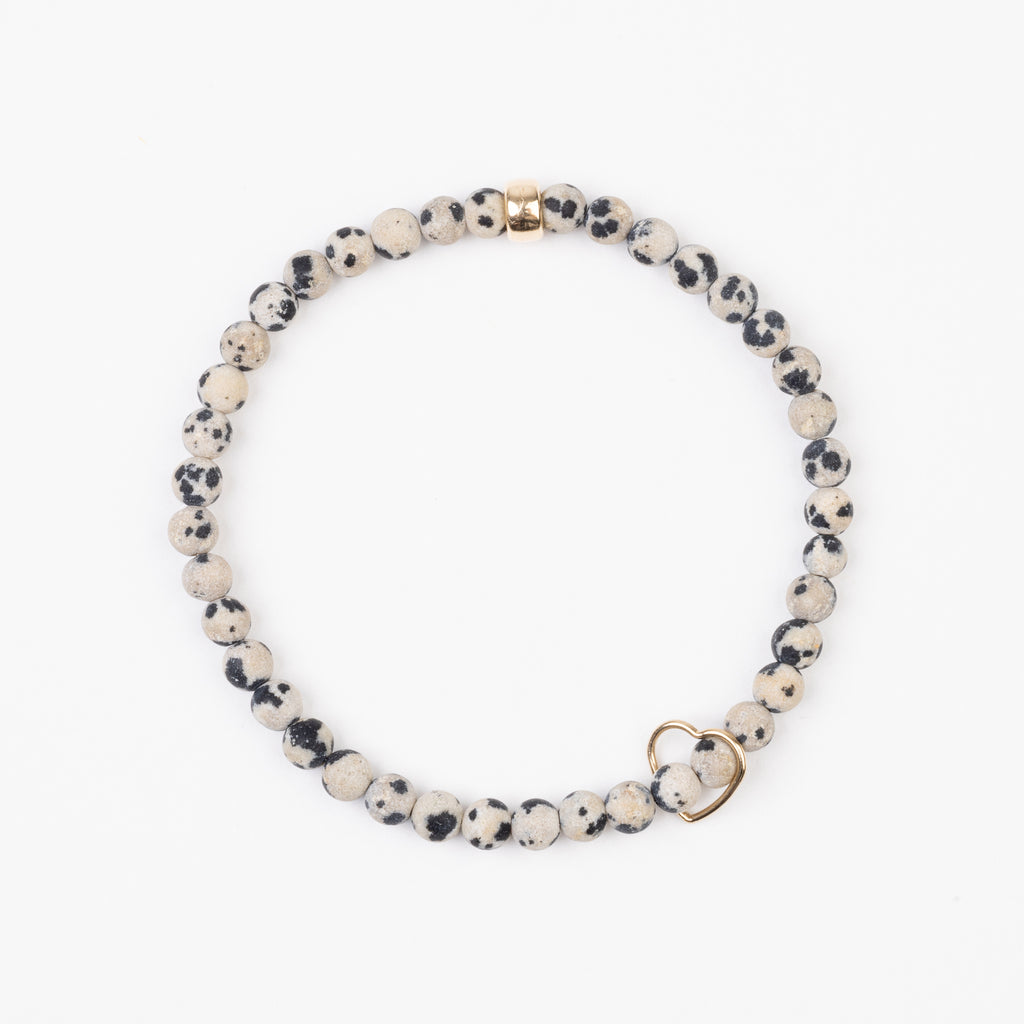 4mm Dalmatian Jasper Floating Gold Heart Bracelet