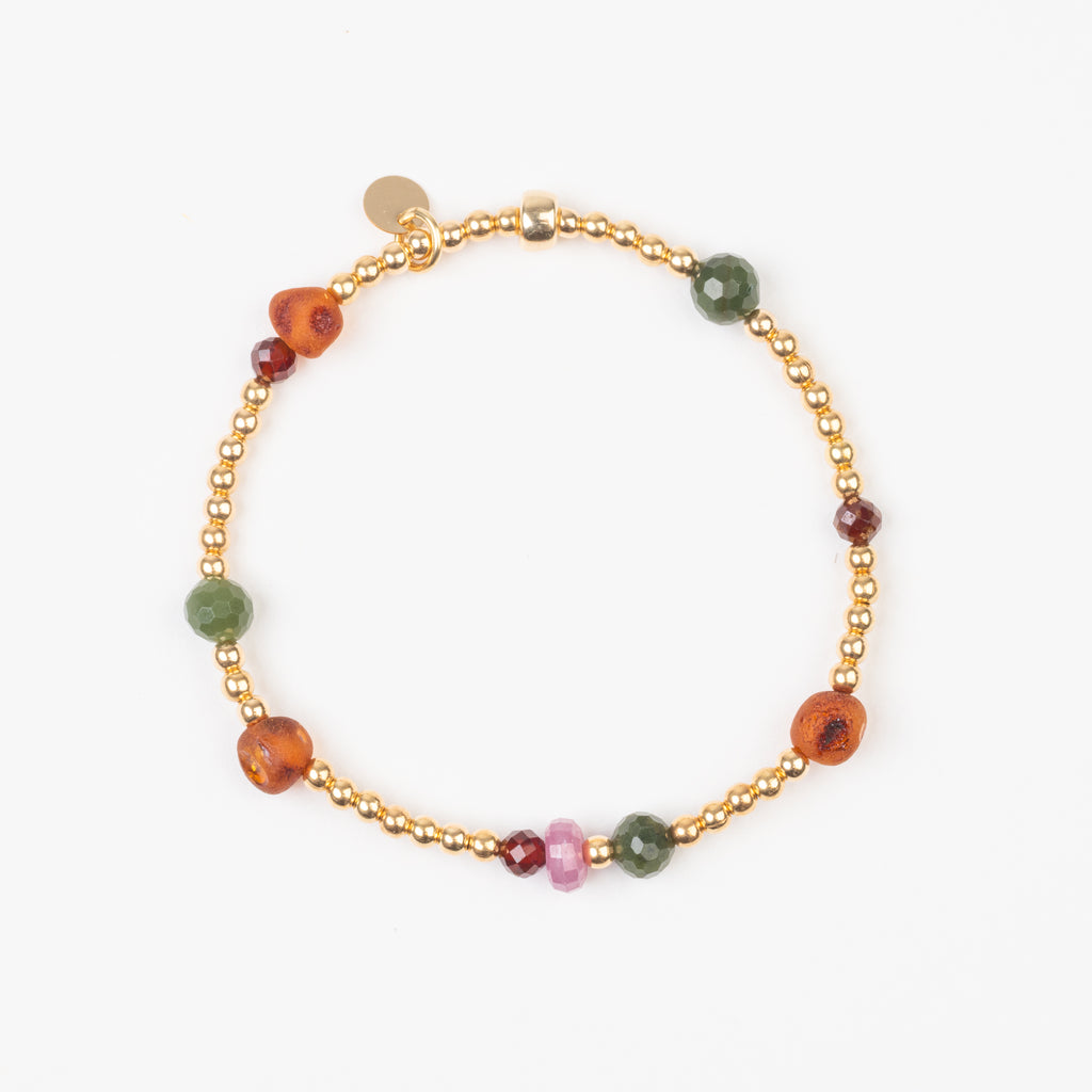 The Aphrodite Goddess - Ruby Jade Amber Garnet Gold Bracelet