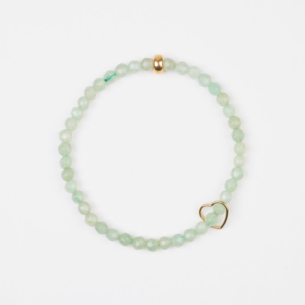 4mm Faceted Aventurine Floating Gold Heart Bracelet