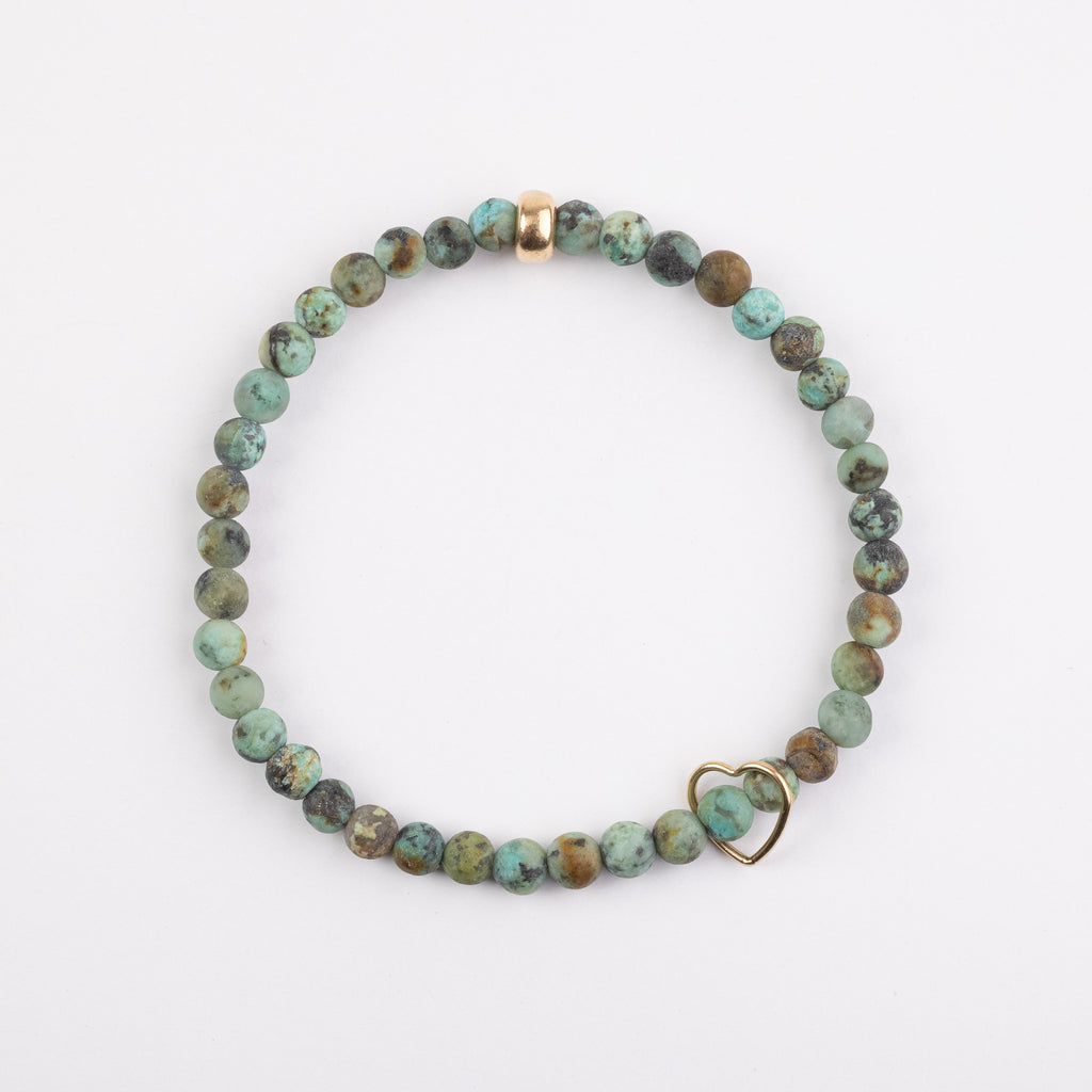 4mm Matte African Turquoise Floating Gold Heart Bracelet