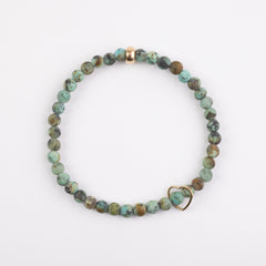 4mm Matte African Turquoise Floating Gold Heart Bracelet