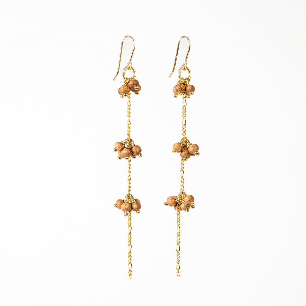 The Gaia Goddess - Rosewood Gold Triple Cluster Dangle Earrings