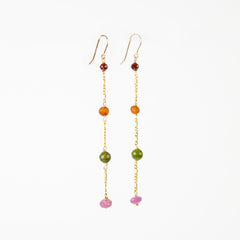 The Eileithyia Goddess - Garnet Ruby Jade Amber Gold Long Dangle Earrings