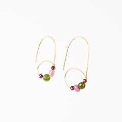 The Athena Goddess - Garnet Ruby Jade Tourmaline Gold Asymmetrical Earrings