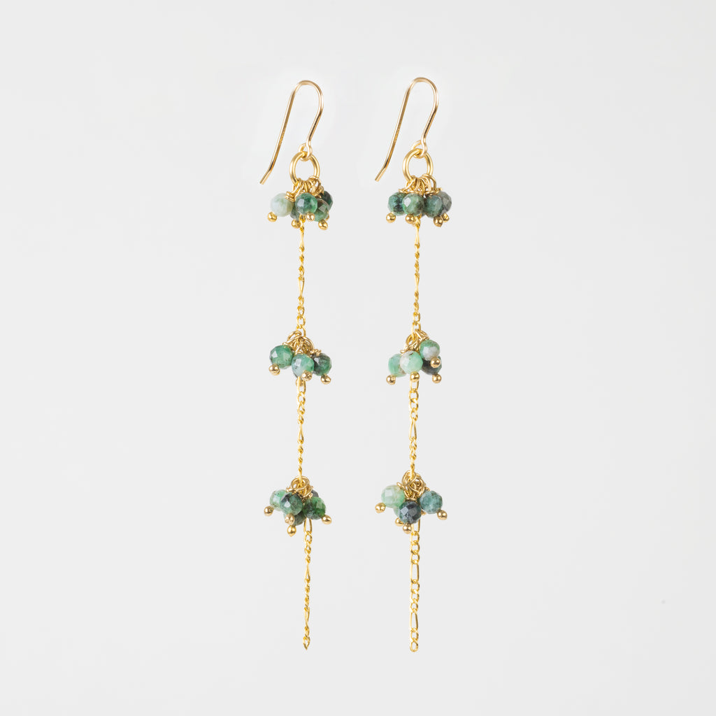 The Cleopatra Goddess - Emerald Gold Triple Cluster Dangle Earrings