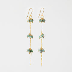 The Cleopatra Goddess - Emerald Gold Triple Cluster Dangle Earrings