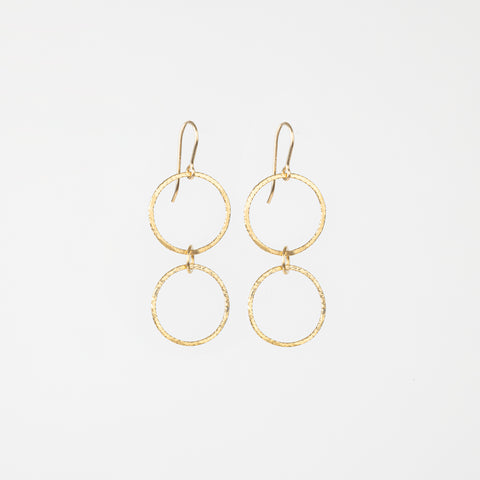 The Nike Goddess - Gold Hammered Double Circle Earrings