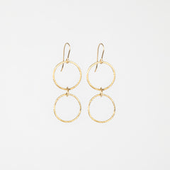 The Nike Goddess - Gold Hammered Double Circle Earrings
