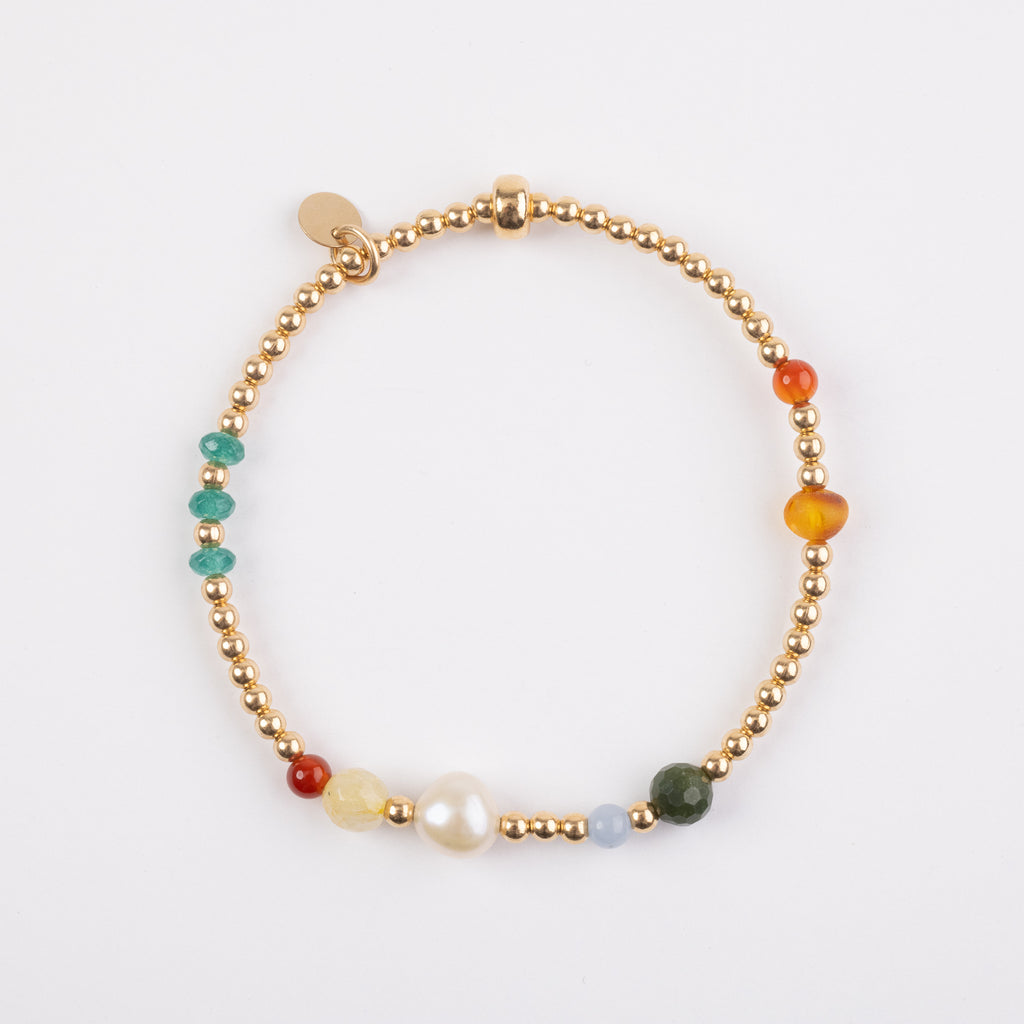 The Autumn - Gold, Amber, Jade, Onyx, Citrine, Angelite, Carnelian, Pearl Bracelet
