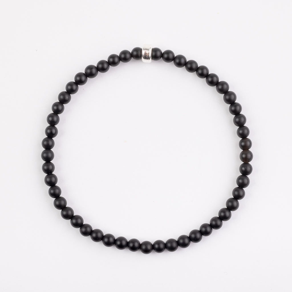4mm Matte Onyx Silver Bracelet