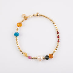 The Four Seasons - Gold, Baltic Amber, Jade, Apatite, Citrine, Tourmaline, Carnelian, Pearl Bracelet