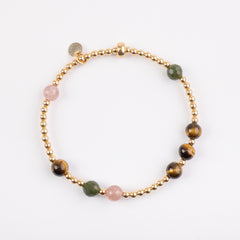 The Jungle - Tiger's Eye, Strawberry Quartz, BC Jade Gold Bracelet