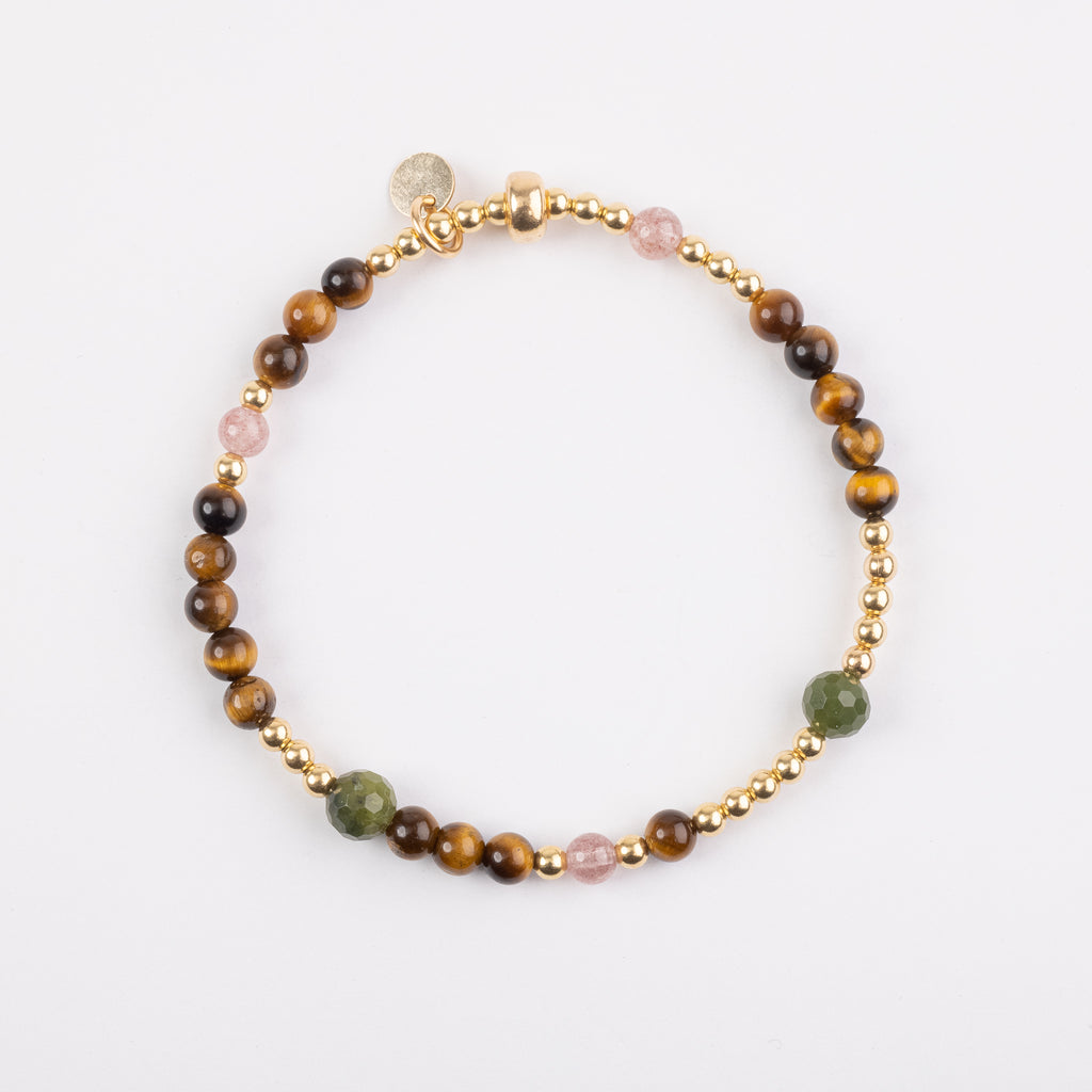 The Africa - Tiger's Eye, Strawberry Quartz, BC Jade Gold Bracelet