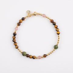 The Africa - Tiger's Eye, Strawberry Quartz, BC Jade Gold Bracelet