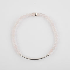 4mm Faceted Rose Quartz Silver Bar Bracelet