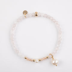 The Lovely - 4mm Rose Quartz, Pearl, Moonstone Gold Bracelet