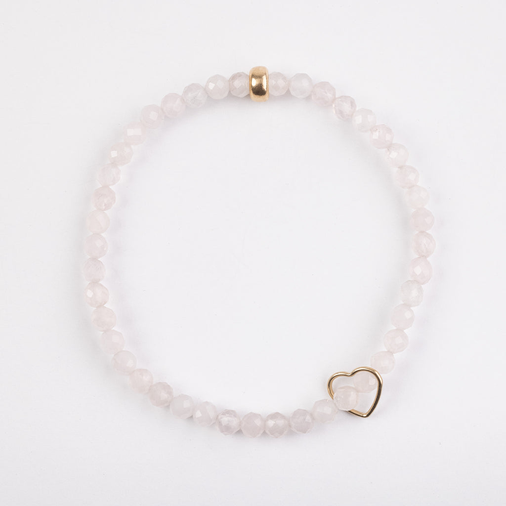 4mm Faceted Rose Quartz Floating Gold Heart Bracelet