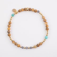 The Mojave - 4mm Jasper, Turquoise, Iolite Gold Bracelet