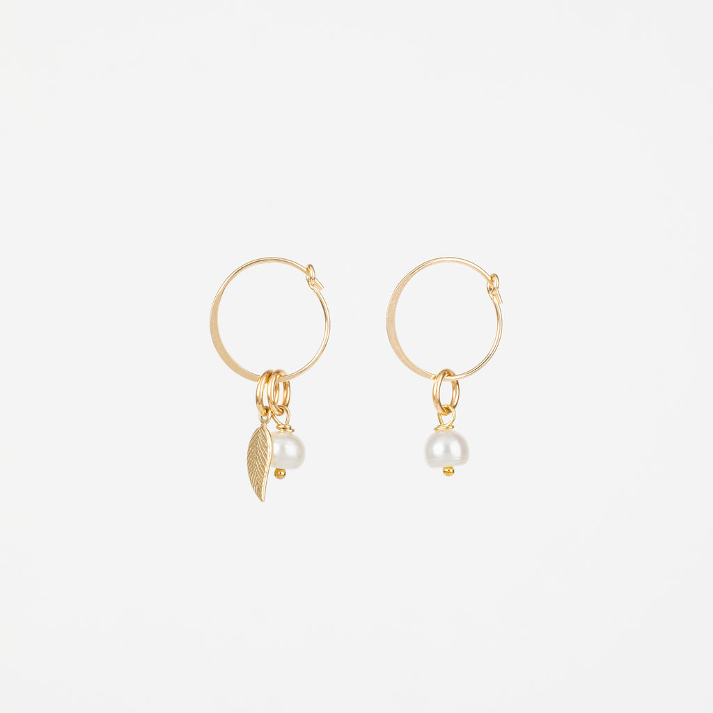 The Kimberly - Asymmetrical Pearl Gold Leaf Removable Charm Earrings