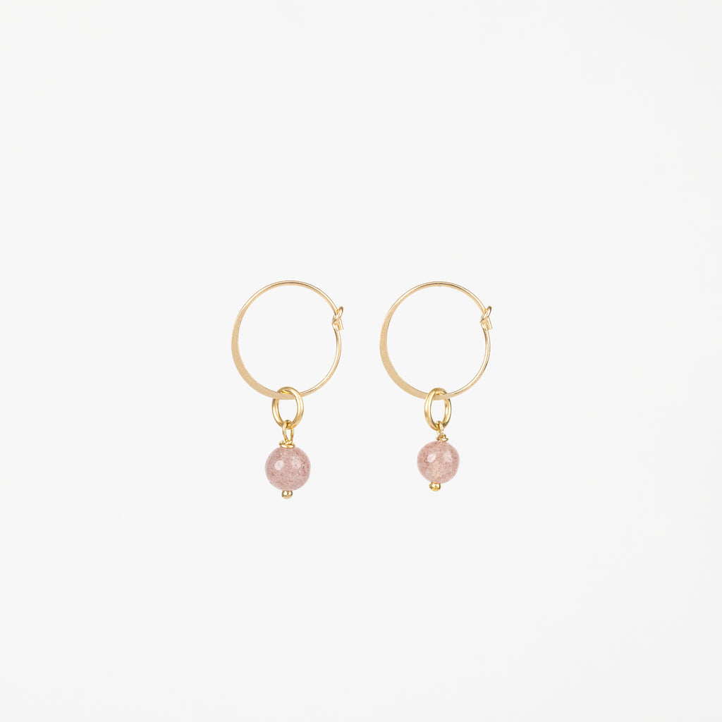 Strawberry Summer - Strawberry Quartz Gold Removable Charm Earrings