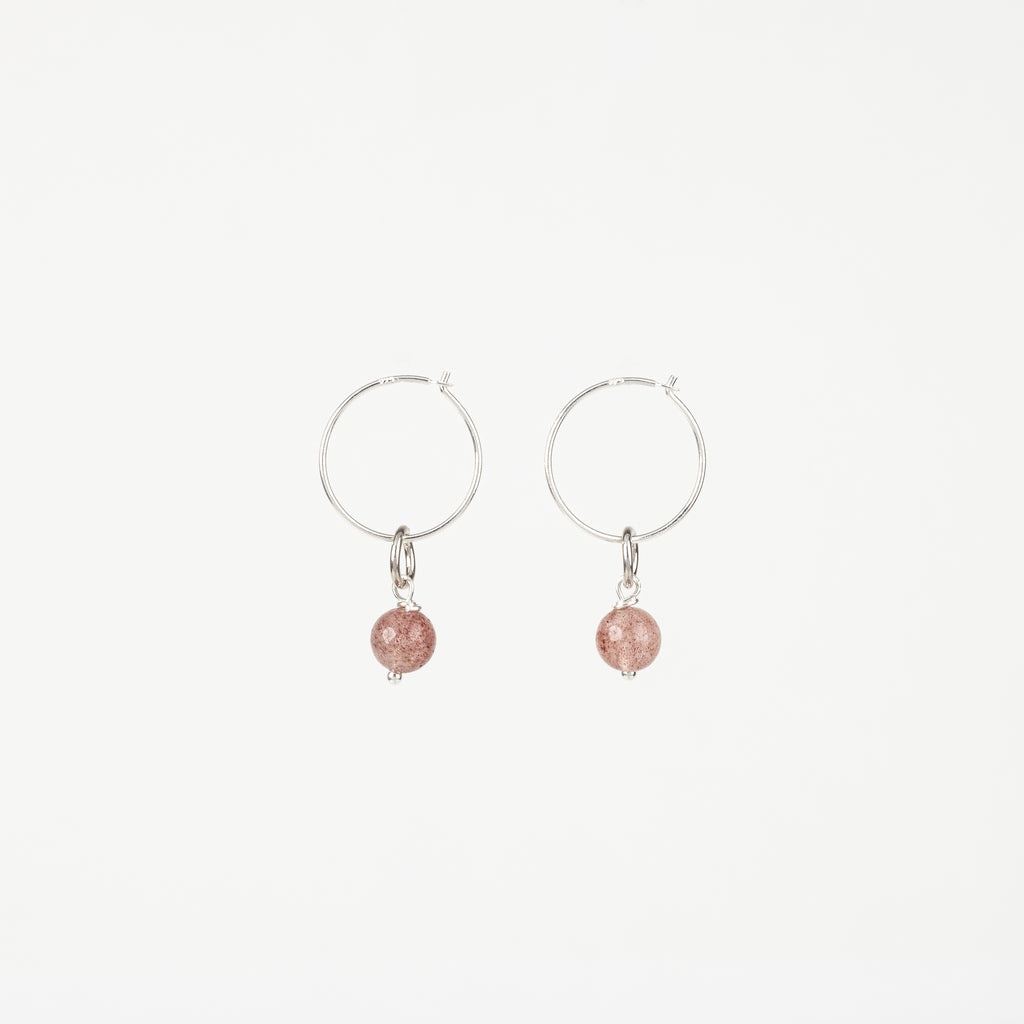 The Sadie - Strawberry Quartz Silver Removable Charm Hoop Earrings