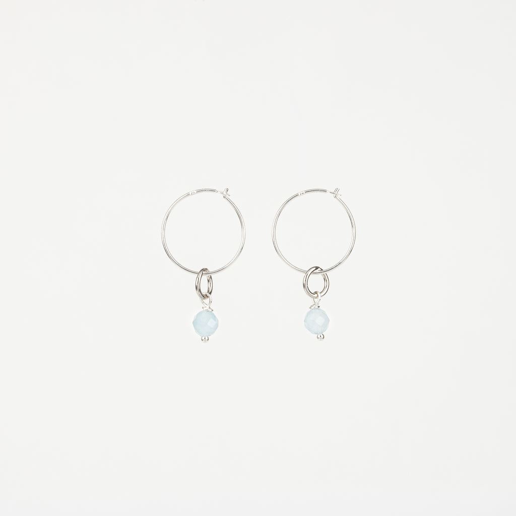 The Luna - Aquamarine Silver Removable Charm Hoop Earrings