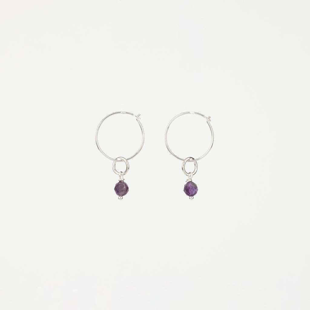 The Aquarius - Amethyst Silver Removable Charm Hoop Earrings