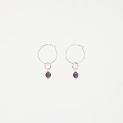 The Aquarius - Amethyst Silver Removable Charm Hoop Earrings