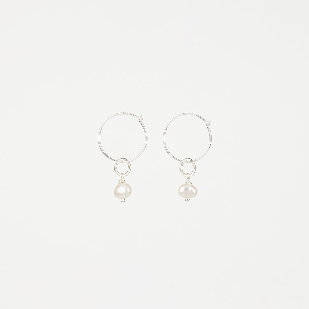 The Emma - Pearl Silver Removable Charm Hoop Earrings