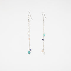 The Bella - Amazonite, Pearl, Iolite, Moonstone Asymmetrical Silver Dangle Earrings