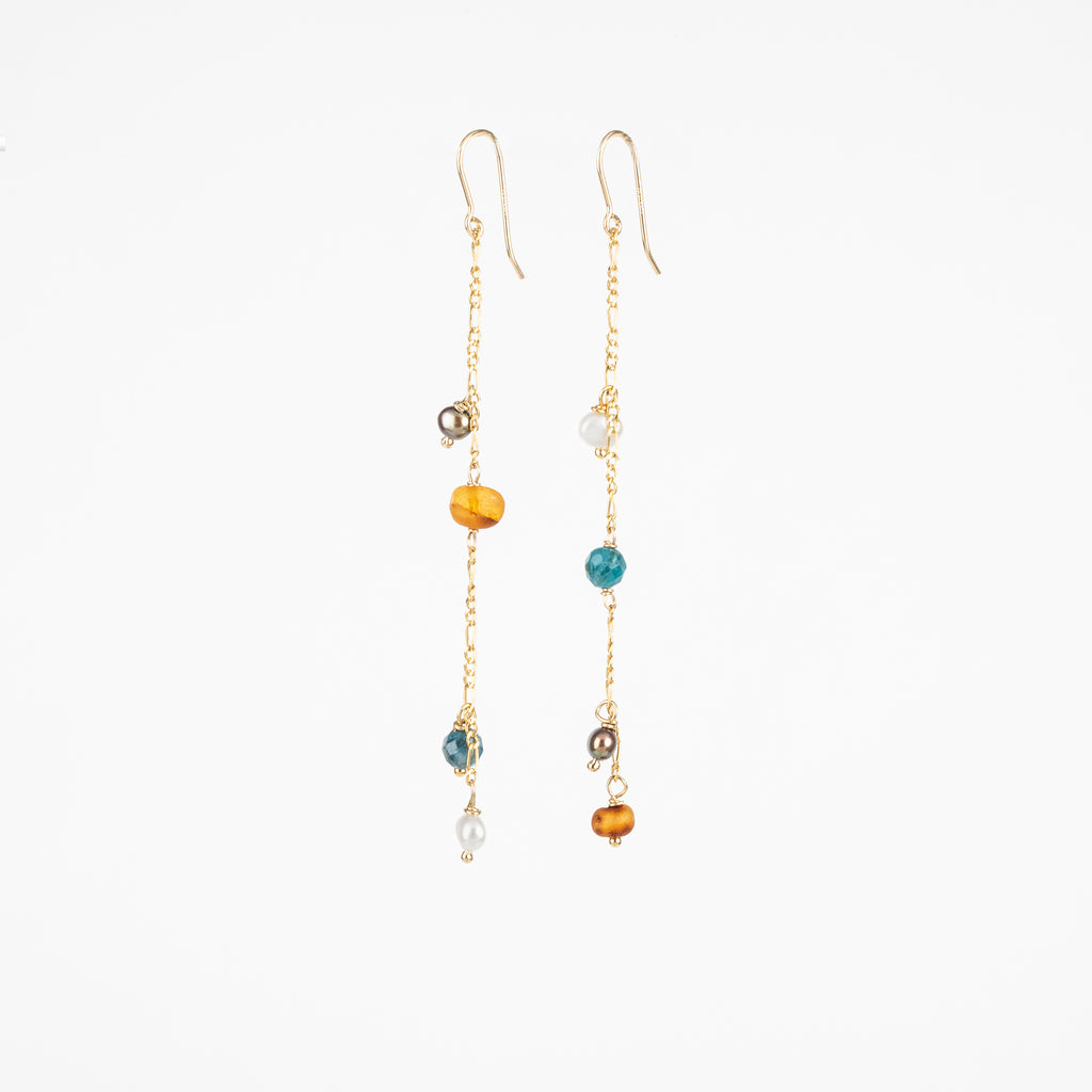 The Katie - Multi Gem Gold Dangle Earrings