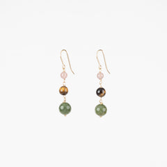 The Farrah - BC Jade, Tiger's Eye, Strawberry Quartz Gold Earrings