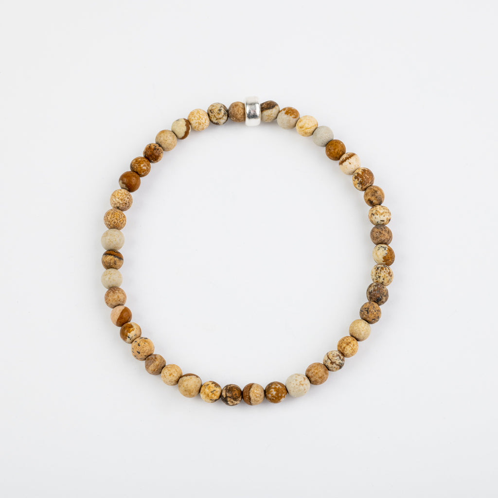 4mm Matte Picture Jasper Silver Bracelet