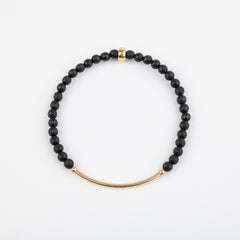 4mm Faceted Matte Onyx with Gold Bar Bracelet